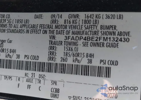 2015 Ford Fiesta Se z USA, uszkodzony, nr VIN 3FADP4BE2FM132430